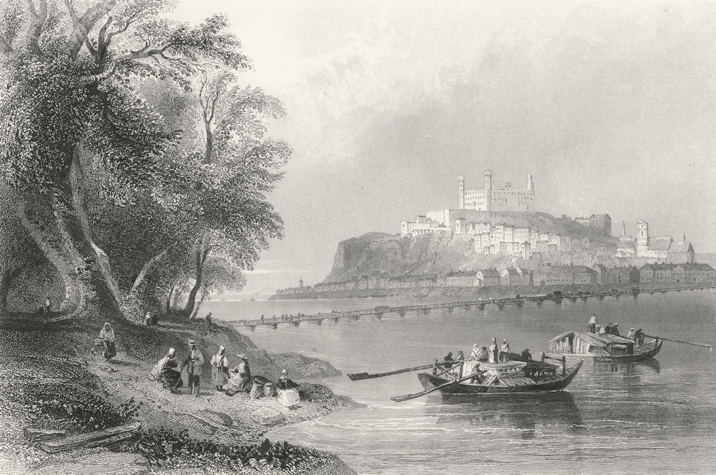 HUNGARY. Presburg. river bridge boat tree building 1840 old antique print